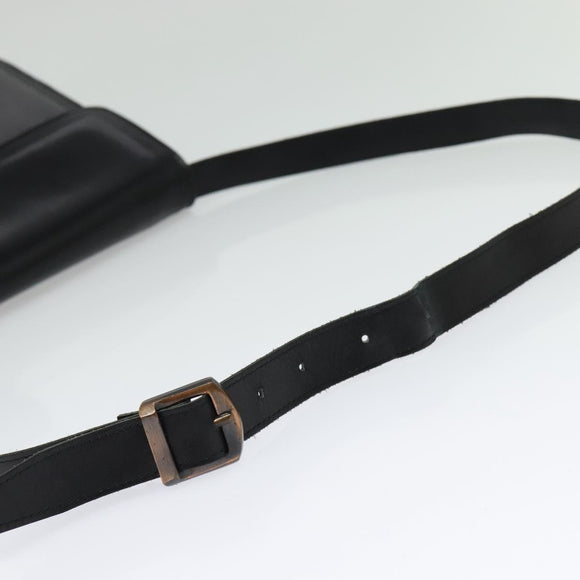 SAINT LAURENT Shoulder Bag Leather Black Gold Auth bs29361