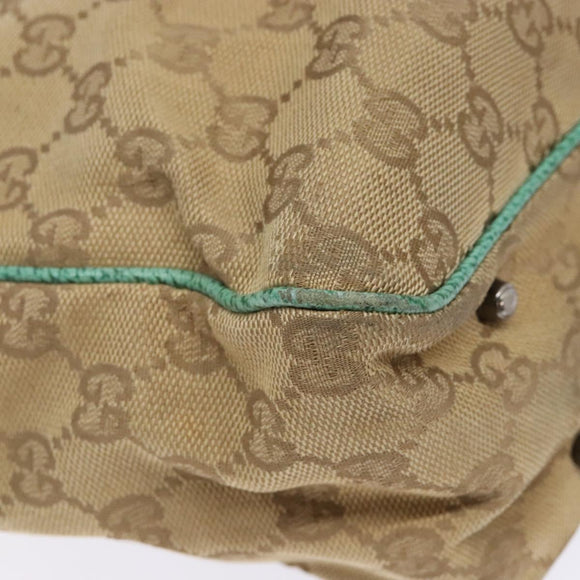 GUCCI GG Canvas Hand Bag Beige Green 113019 Auth bs29362
