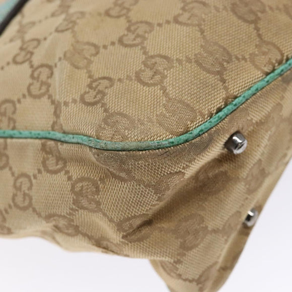 GUCCI GG Canvas Hand Bag Beige Green 113019 Auth bs29362