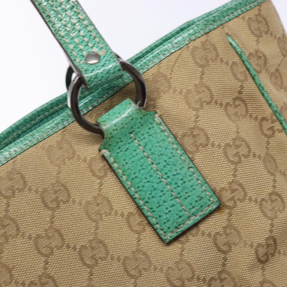 GUCCI GG Canvas Hand Bag Beige Green 113019 Auth bs29362