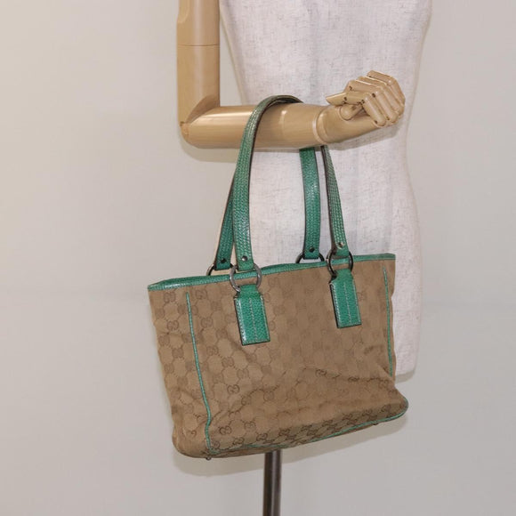 GUCCI GG Canvas Hand Bag Beige Green 113019 Auth bs29362