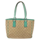 GUCCI GG Canvas Hand Bag Beige Green 113019 Auth bs29362-2