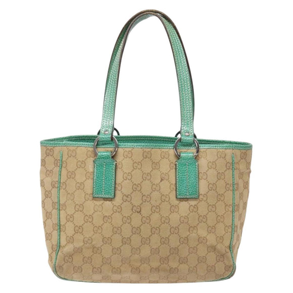 GUCCI GG Canvas Hand Bag Beige Green 113019 Auth bs29362