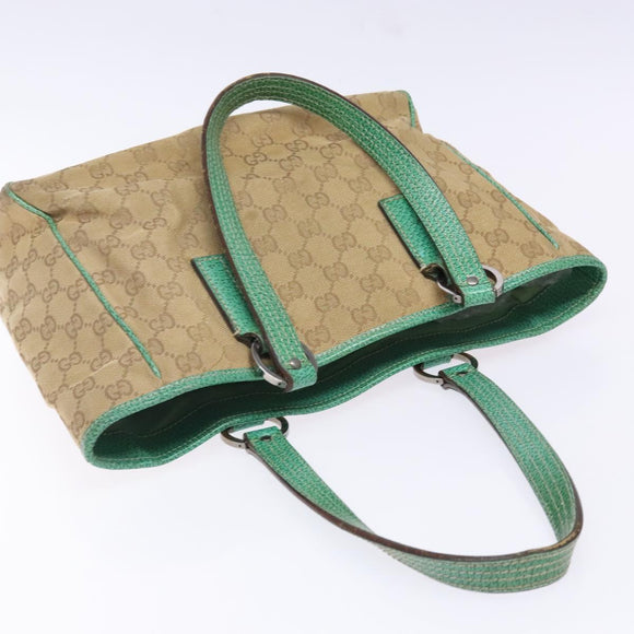 GUCCI GG Canvas Hand Bag Beige Green 113019 Auth bs29362