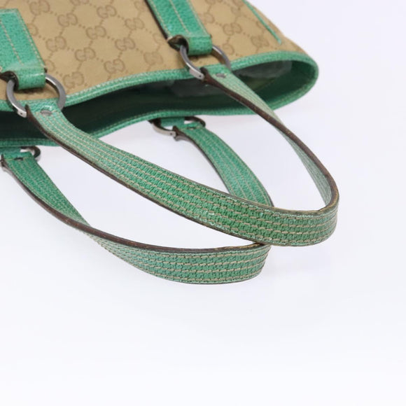 GUCCI GG Canvas Hand Bag Beige Green 113019 Auth bs29362