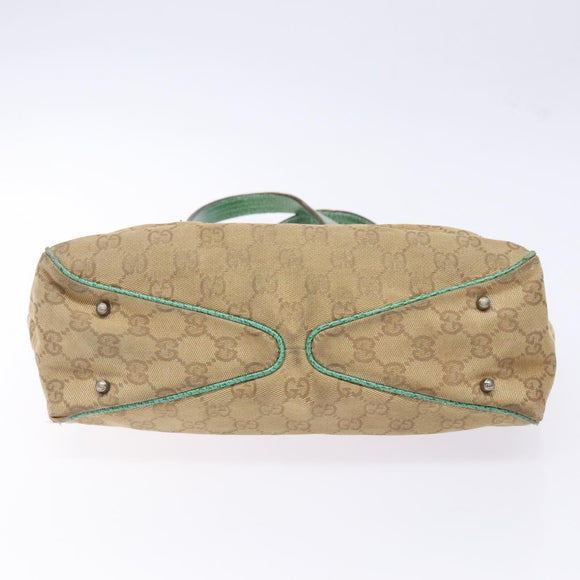 GUCCI GG Canvas Hand Bag Beige Green 113019 Auth bs29362