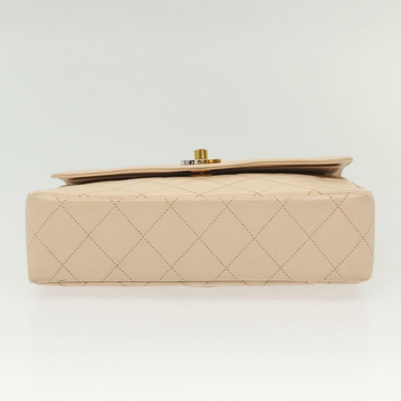 CHANEL Matelasse Paris Only Double Flap Chain Bag Leather Beige CC Auth bs29364