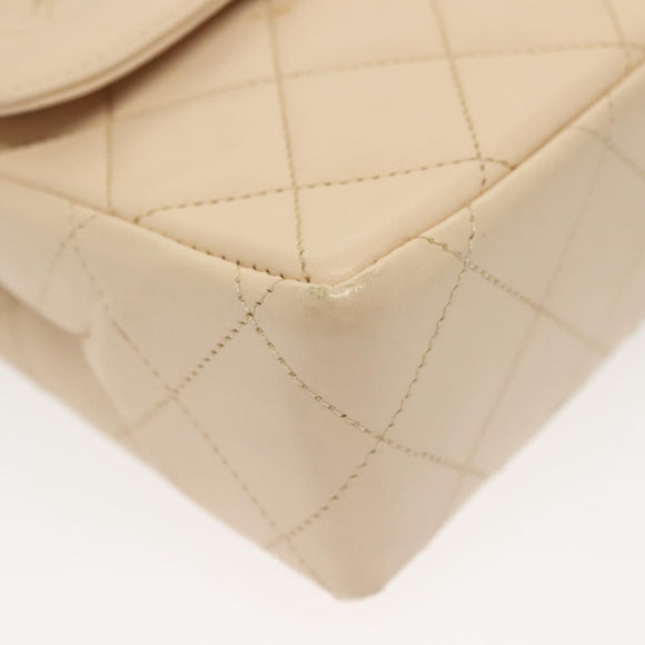 CHANEL Matelasse Paris Only Double Flap Chain Bag Leather Beige CC Auth bs29364