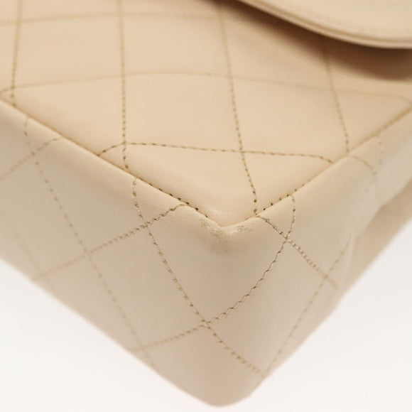 CHANEL Matelasse Paris Only Double Flap Chain Bag Leather Beige CC Auth bs29364