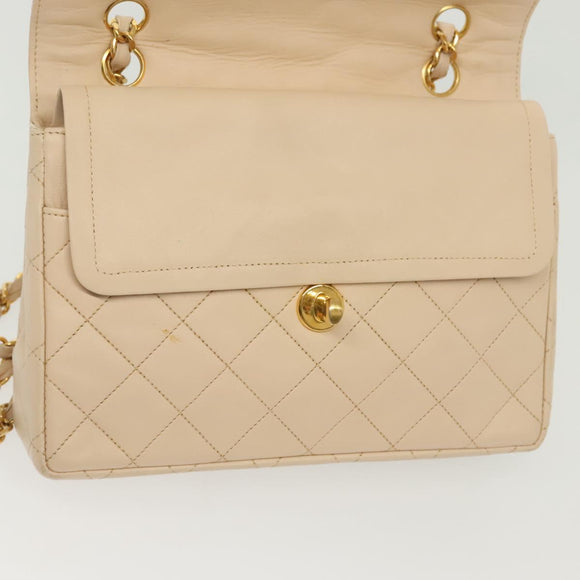CHANEL Matelasse Paris Only Double Flap Chain Bag Leather Beige CC Auth bs29364