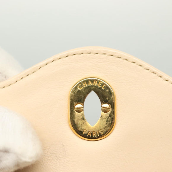 CHANEL Matelasse Paris Only Double Flap Chain Bag Leather Beige CC Auth bs29364