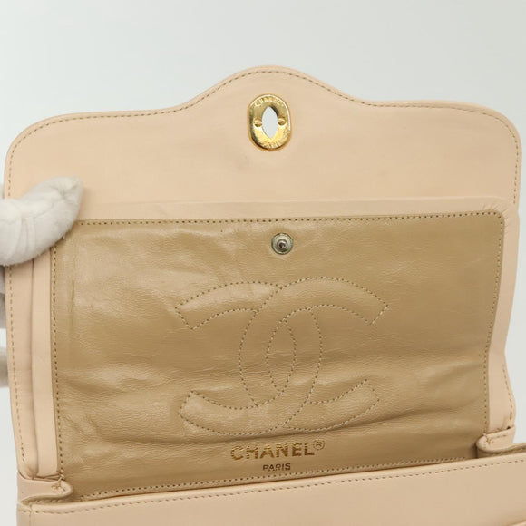 CHANEL Matelasse Paris Only Double Flap Chain Bag Leather Beige CC Auth bs29364