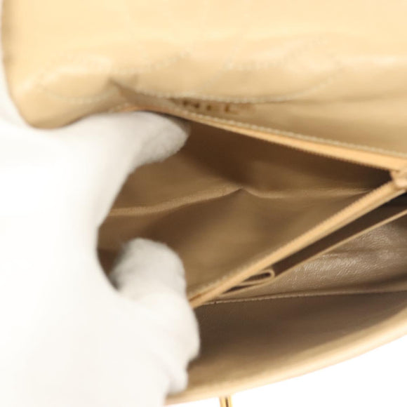 CHANEL Matelasse Paris Only Double Flap Chain Bag Leather Beige CC Auth bs29364