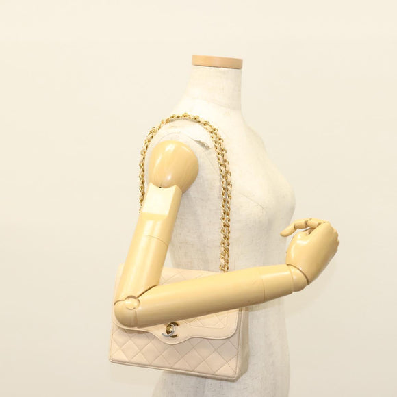 CHANEL Matelasse Paris Only Double Flap Chain Bag Leather Beige CC Auth bs29364