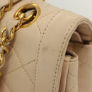 CHANEL Matelasse Paris Only Double Flap Chain Bag Leather Beige CC Auth bs29364-4