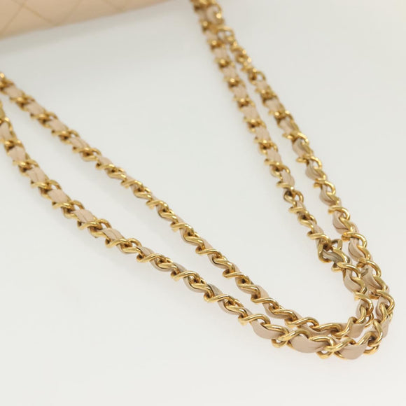 CHANEL Matelasse Paris Only Double Flap Chain Bag Leather Beige CC Auth bs29364