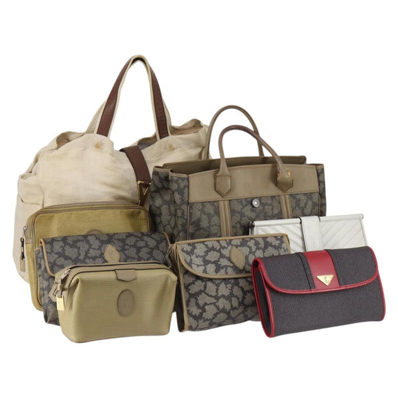 SAINT LAURENT Bag Leather Canvas PVC 8Set Gray Beige White Auth bs29366