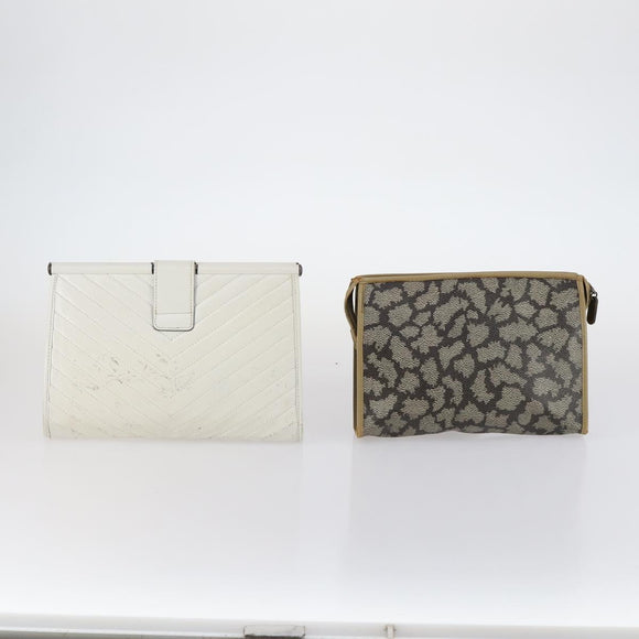 SAINT LAURENT Bag Leather Canvas PVC 8Set Gray Beige White Auth bs29366