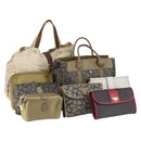 SAINT LAURENT Bag Leather Canvas PVC 8 Set Gray Beige White Auth bs29366-1