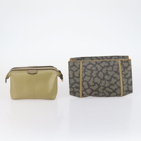 SAINT LAURENT Bag Leather Canvas PVC 8 Set Gray Beige White Auth bs29366
