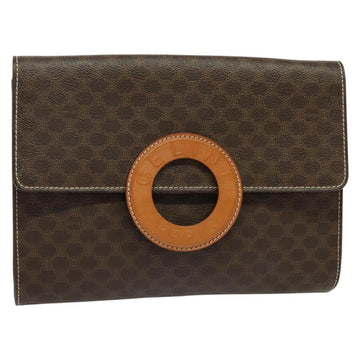 CELINE Macadam Canvas Circle Logo Clutch Bag PVC Leather Brown Gold Auth bs29367