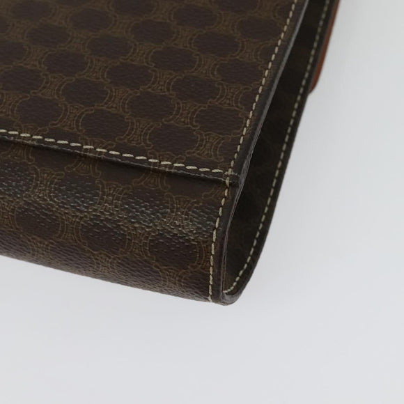 CELINE Macadam Canvas Circle Logo Clutch Bag PVC Leather Brown Gold Auth bs29367