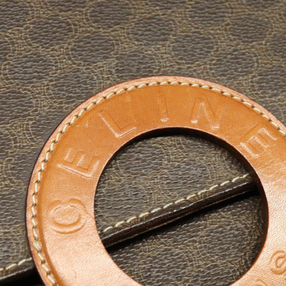 CELINE Macadam Canvas Circle Logo Clutch Bag PVC Leather Brown Gold Auth bs29367