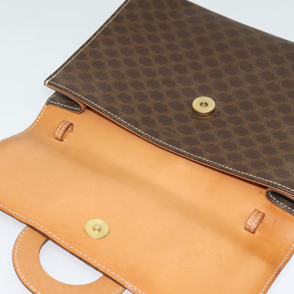 CELINE Macadam Canvas Circle Logo Clutch Bag PVC Leather Brown Gold Auth bs29367