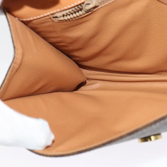 CELINE Macadam Canvas Circle Logo Clutch Bag PVC Leather Brown Gold Auth bs29367