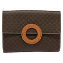 CELINE Macadam Canvas Circle Logo Clutch Bag PVC Leather Brown Gold Auth bs29367-2