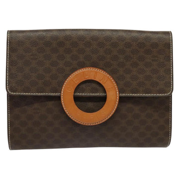 CELINE Macadam Canvas Circle Logo Clutch Bag PVC Leather Brown Gold Auth bs29367 - 0