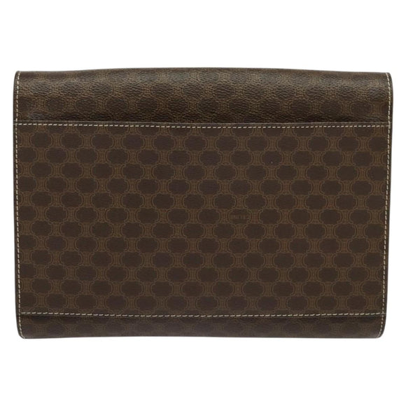 CELINE Macadam Canvas Circle Logo Clutch Bag PVC Leather Brown Gold Auth bs29367
