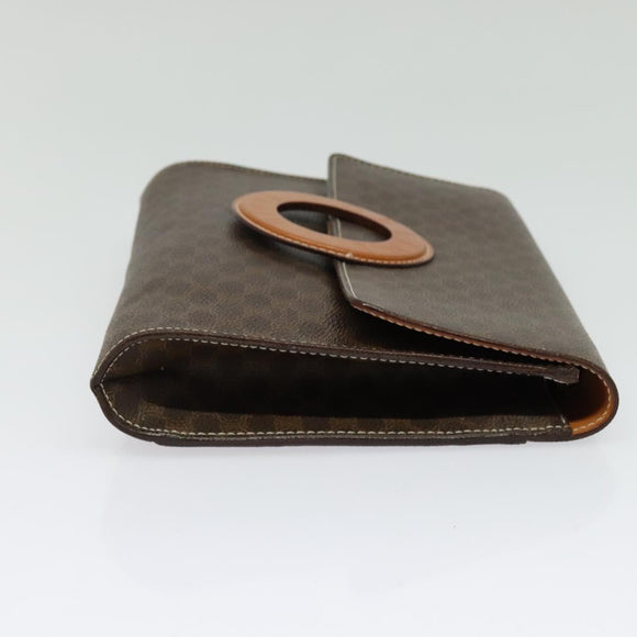 CELINE Macadam Canvas Circle Logo Clutch Bag PVC Leather Brown Gold Auth bs29367