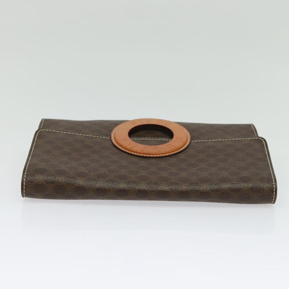 CELINE Macadam Canvas Circle Logo Clutch Bag PVC Leather Brown Gold Auth bs29367