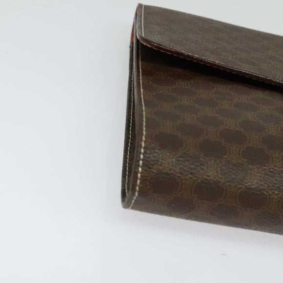 CELINE Macadam Canvas Circle Logo Clutch Bag PVC Leather Brown Gold Auth bs29367