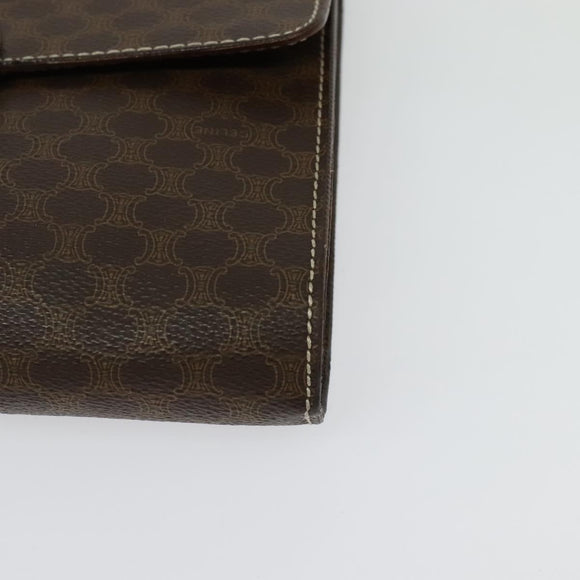 CELINE Macadam Canvas Circle Logo Clutch Bag PVC Leather Brown Gold Auth bs29367