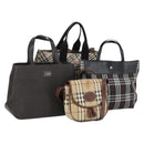 BURBERRY Nova Check Blue Label Bag Nylon PVC 4Set Beige Brown black Auth bs29370-1
