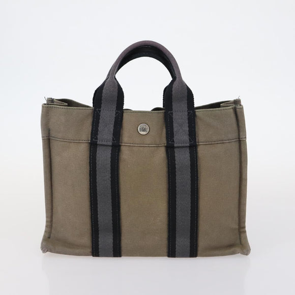 HERMES Her Line Fourre Tout Bag Canvas 4Set Red Brown gray Auth bs29371