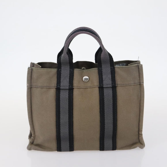 HERMES Her Line Fourre Tout Bag Canvas 4Set Red Brown gray Auth bs29371