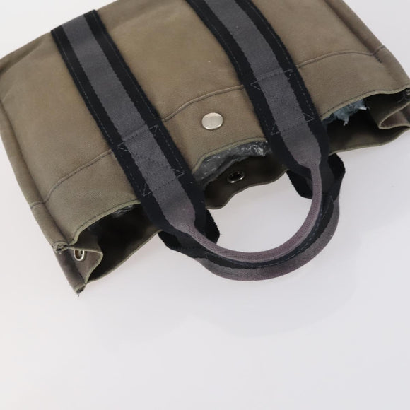 HERMES Her Line Fourre Tout Bag Canvas 4Set Red Brown gray Auth bs29371