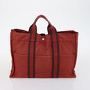 HERMES Her Line Fourre Tout Bag Canvas 4Set Red Brown gray Auth bs29371-21