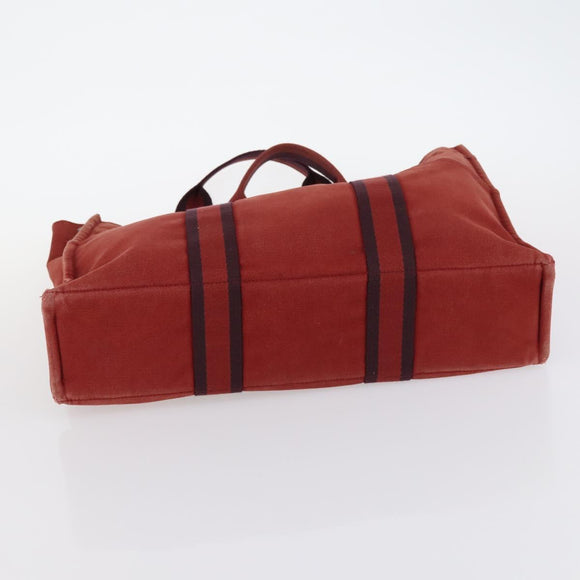 HERMES Her Line Fourre Tout Bag Canvas 4Set Red Brown gray Auth bs29371
