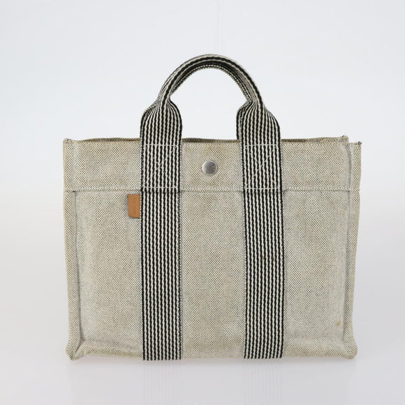 HERMES Her Line Fourre Tout Bag Canvas 4Set Red Brown gray Auth bs29371