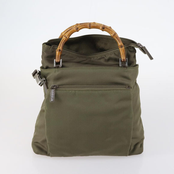 GUCCI Bamboo Web Sherry Line Bag Leather Canvas 6Set Beige Black Auth bs29373