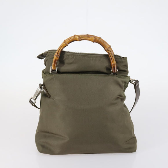 GUCCI Bamboo Web Sherry Line Bag Leather Canvas 6Set Beige Black Auth bs29373