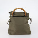 GUCCI Bamboo Web Sherry Line Bag Leather Canvas 6 Set Beige Black Auth bs29373-14