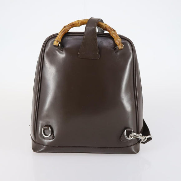 GUCCI Bamboo Web Sherry Line Bag Leather Canvas 6Set Beige Black Auth bs29373