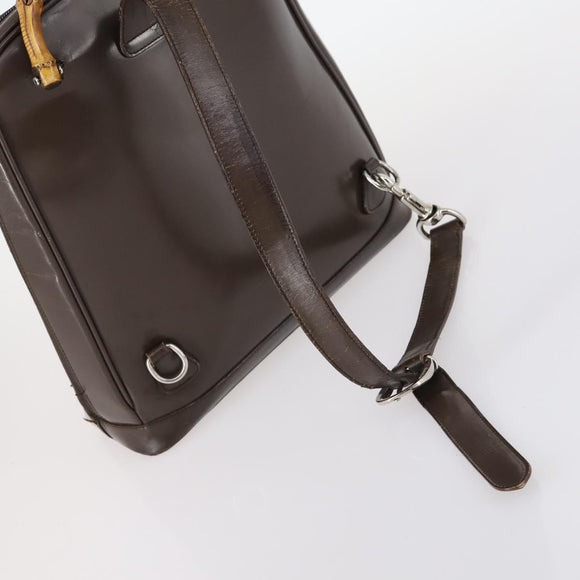 GUCCI Bamboo Web Sherry Line Bag Leather Canvas 6Set Beige Black Auth bs29373