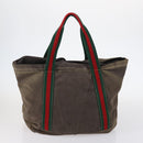 GUCCI Bamboo Web Sherry Line Bag Leather Canvas 6Set Beige Black Auth bs29373-3