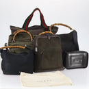 GUCCI Bamboo Web Sherry Line Bag Leather Canvas 6 Set Beige Black Auth bs29373-34